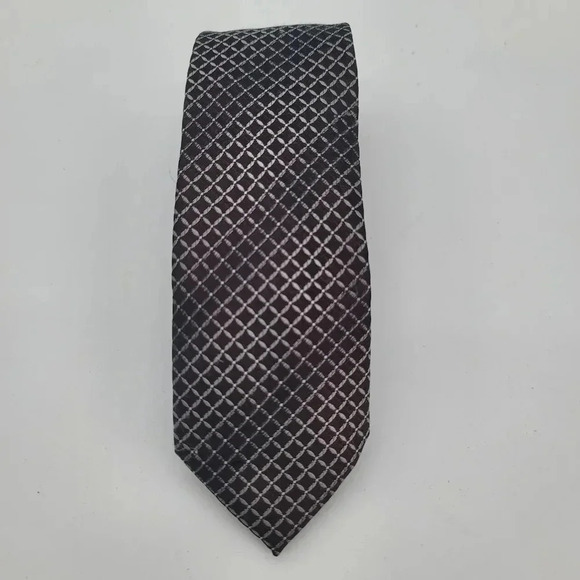 J. Ferrar Mens Necktie Tie Burgundy Gray Black Skinny Slim Squares - Picture 1 of 7